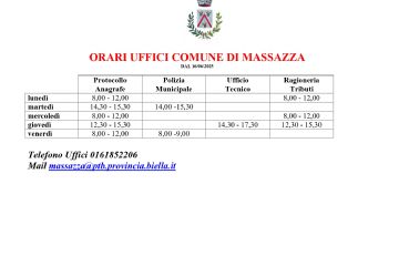 Orari apertura Uffici Comunali