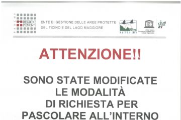 avviso cambio modalità per pascolare in Baraggia